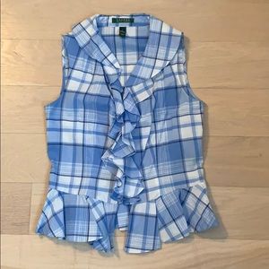 Lauren Ralph Lauren blue plaid ruffle tank
